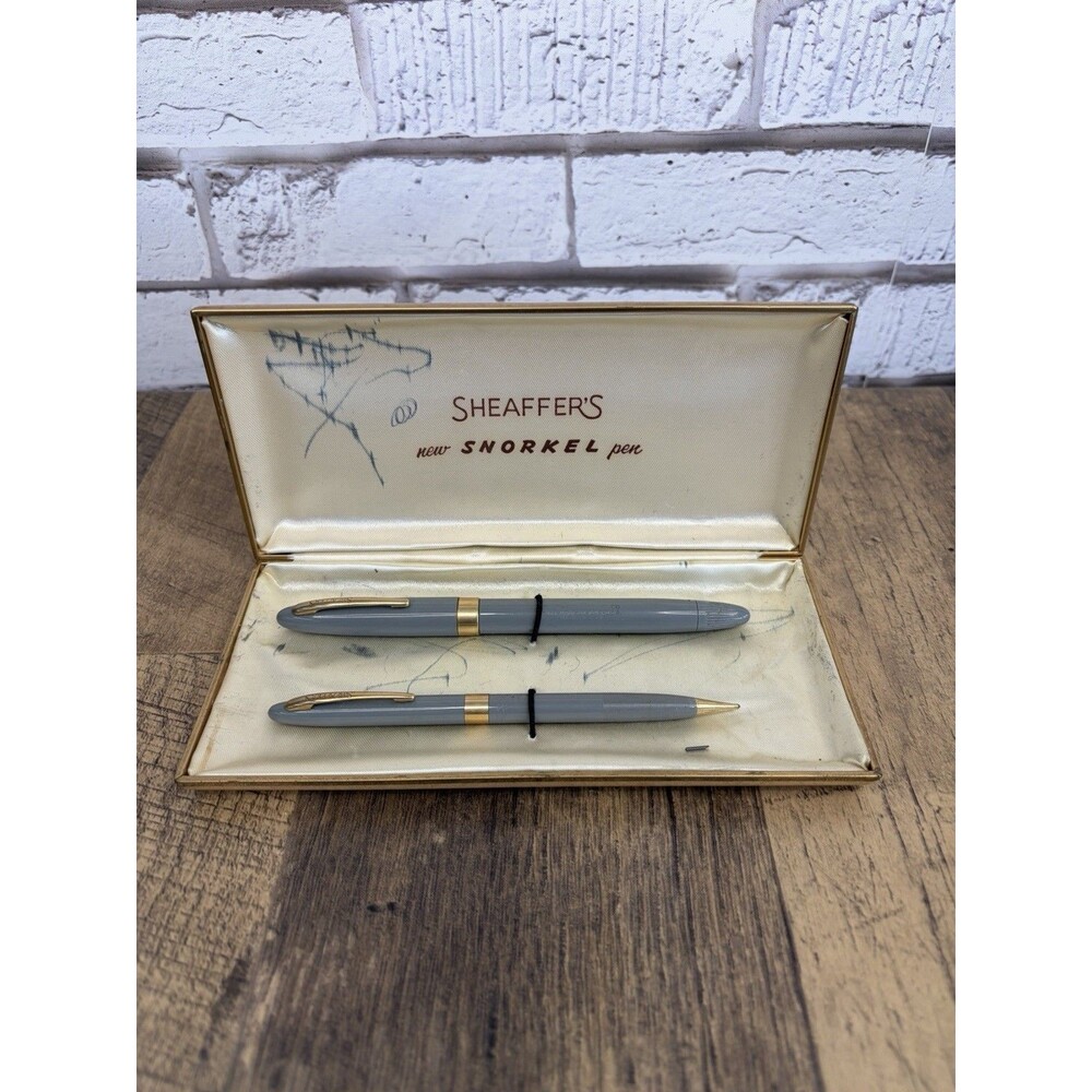 VINTAGE SHEAFFER Admiral "NEW SNORKEL PEN/PENCIL SET" w/BOX Gray Gold #5